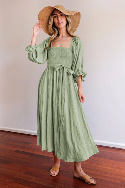 French Ruffled Lantern Sleeves Multi-wear Dress