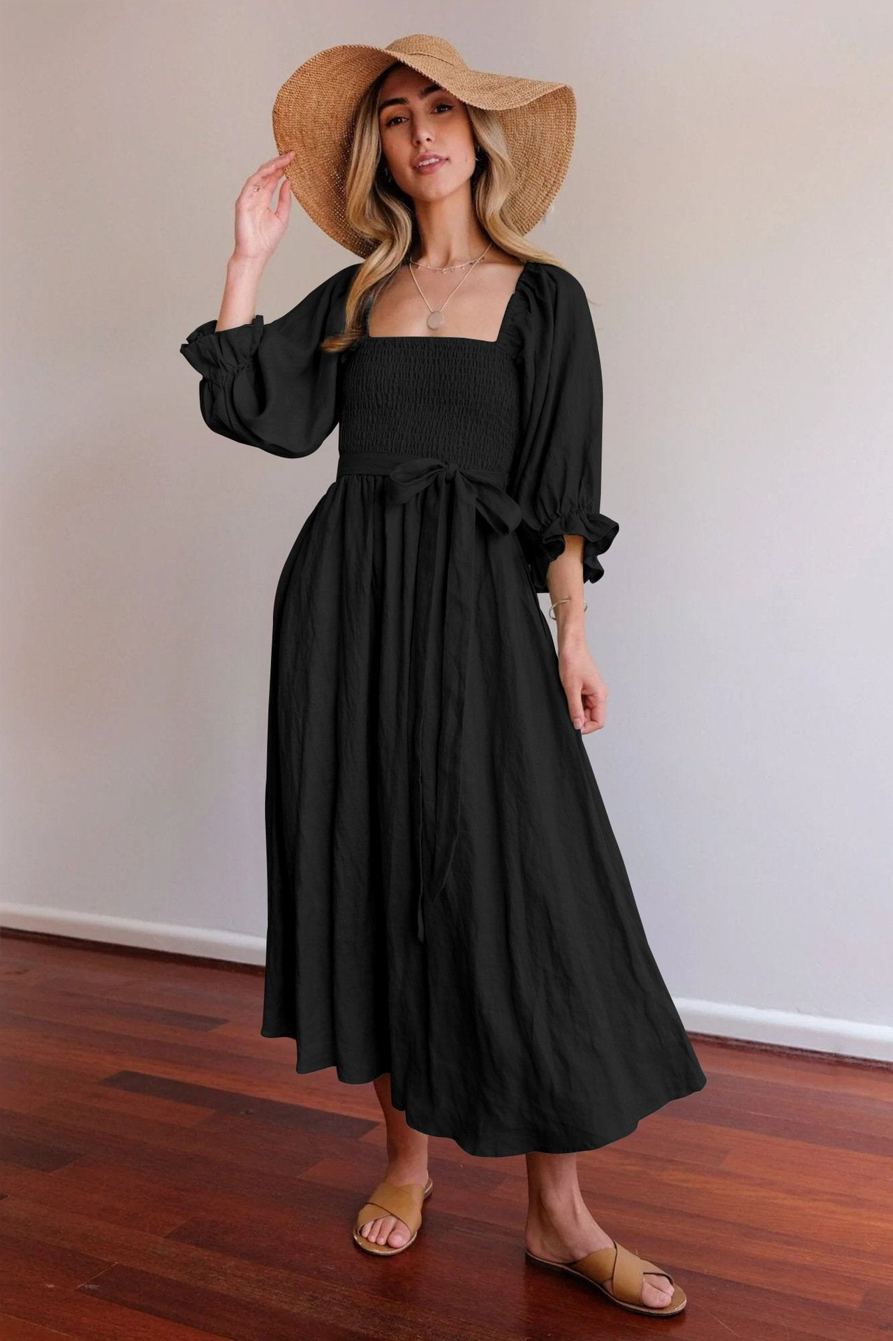 French Ruffled Lantern Sleeves Multi-wear Dress