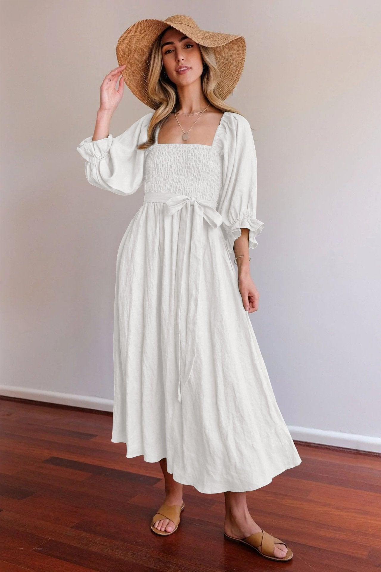 French Ruffled Lantern Sleeves Multi-wear Dress