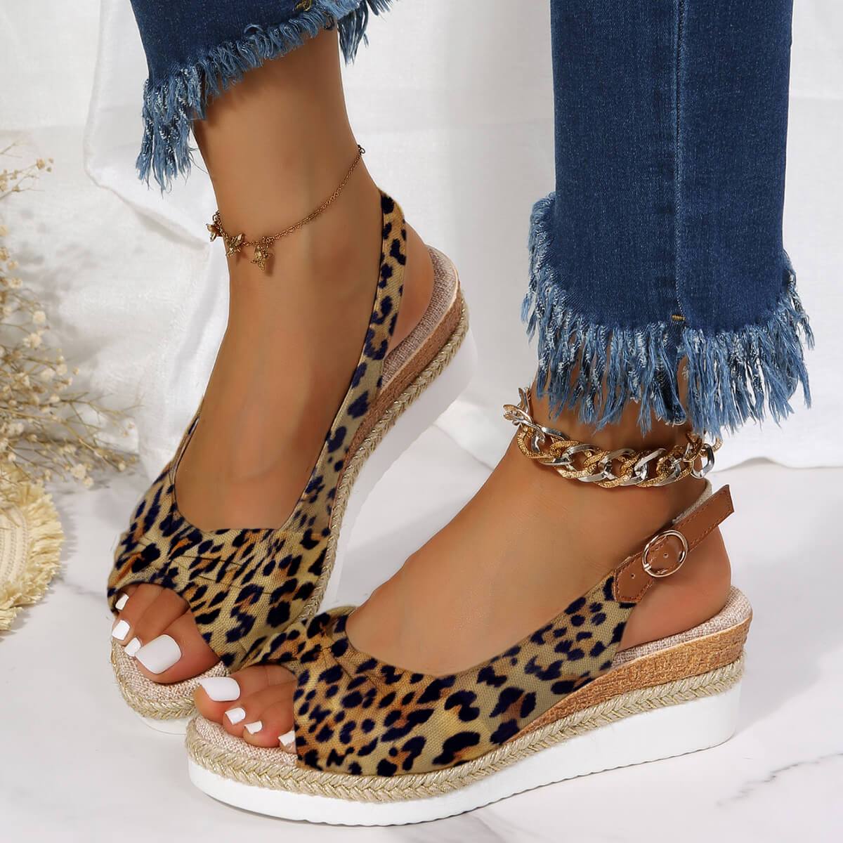 Rope Bow Wedge Sandals