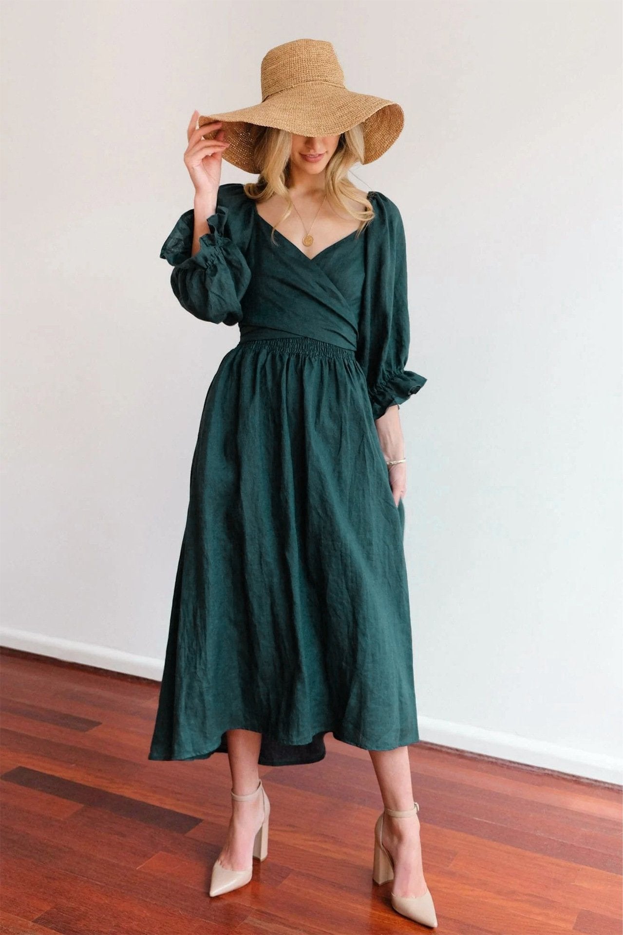 French Ruffled Lantern Sleeves Multi-wear Dress